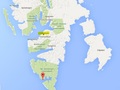 Położenie Longyearbyen (na mapie zaznaczone na żółto) i Polskiej Stacji Polarnej Hornsund im. Stanisława Siedleckiego (zaznaczono flagą). Źródło: https://www.google.com/maps/